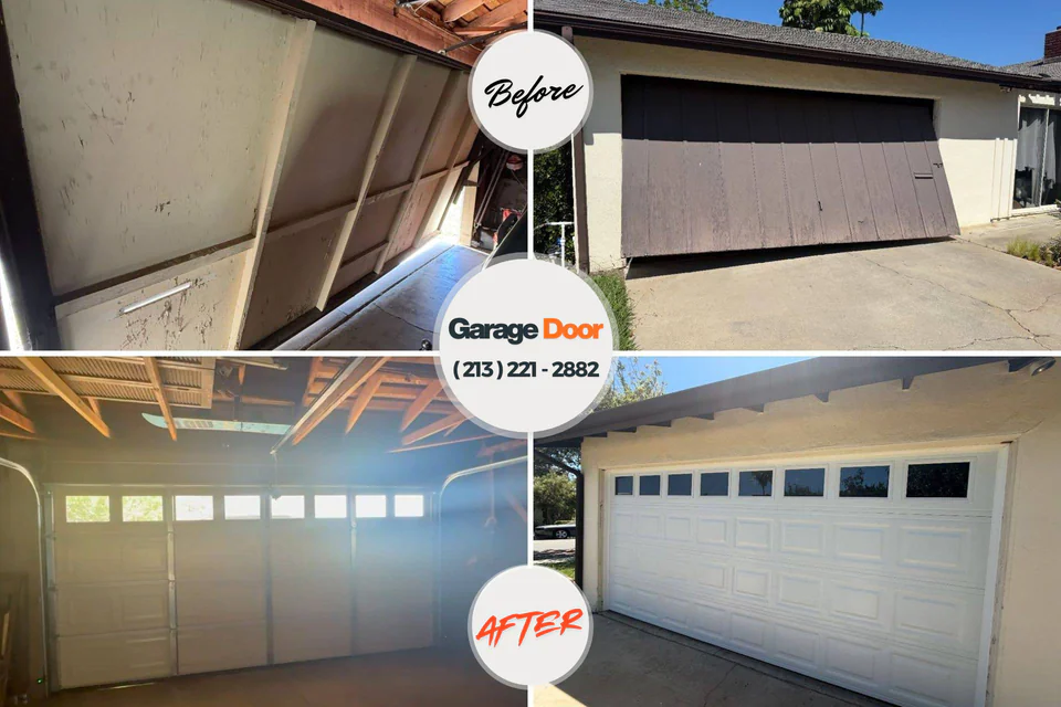 Before and after: garage door repair Fowler, CA